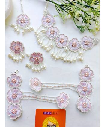 Baby Pink Blossom Beaded Haldi/Mehndi Set for Brides &