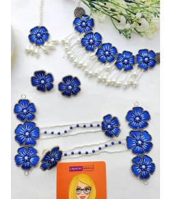Royal Blue Blossom Haldi Jewellery Set for Women/Girls