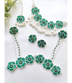 Green Blossom Floral Haldi-Mehndi Bridal Jewellery Set