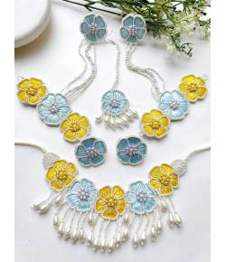 Yellow & Sky Blue Blossom Handmade floral jewellery Set
