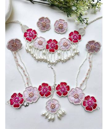 Pink Blossom Handmade haldi jewellery for bride