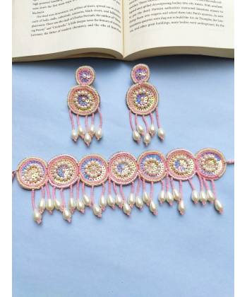 Handmade Pink Beaded Choker Jewellery Set Women