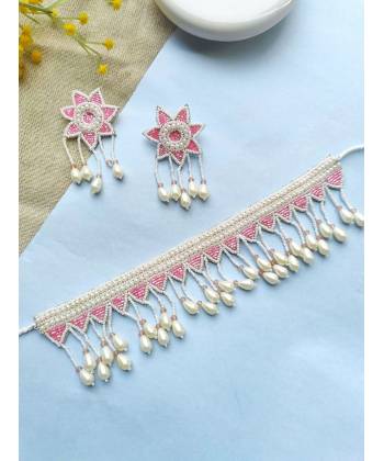 Handmade Pink Floral Jewellery Set for Haldi/Mehndi
