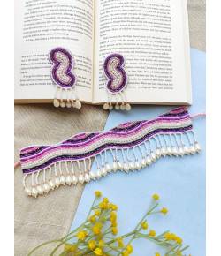 Purple Handmade Beaded Haldi Mehndi Choker Necklace Set for