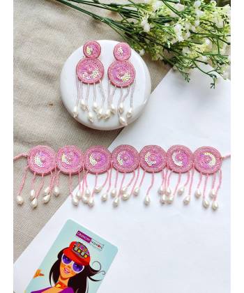 Pink Beaded Handmade Necklace Set for Girls & Women