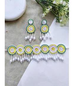 Yellow-Green Handmade Beaded Choker Jewellery Set for Haldi-