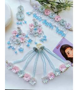Buy Online Crunchy Fashion Earring Jewelry Ice Blue-Pink Floral Design Pastel Haldi-Mehndi Jewellery Set for Handmade Beaded Jewellery CFS0532