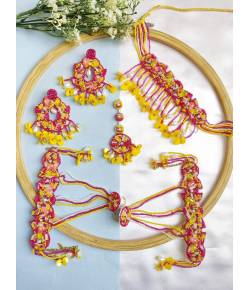 Pink-Yellow handmade Floral Jewellery Set for the Haldi