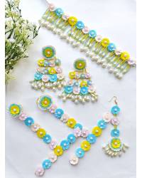 Buy Online Crunchy Fashion Earring Jewelry Peach-Mint Green Handmade Sequence Flowers Jewellery Sets Handmade Beaded Jewellery CFS0561