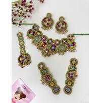 Yellow-Pink Bridal Handmade Flower Jewellery Set for Haldi Mehndi