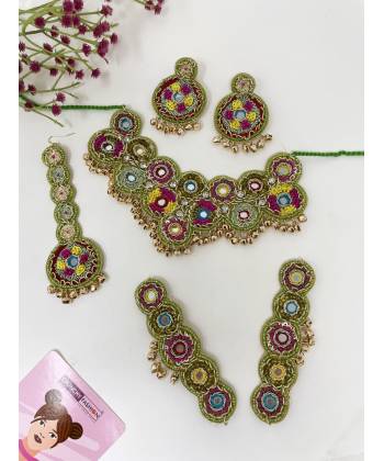 Yellow-Pink Bridal Handmade Flower Jewellery Set for Haldi Mehndi