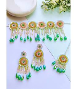Green Floral Haldi Bridal Jewellery Set for Women
