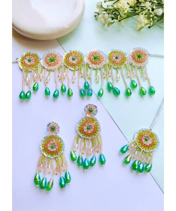 Green Floral Haldi Bridal Jewellery Set for Women