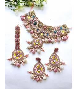 Pink Floral handmade Jewellery Set for Haldi & mehndi