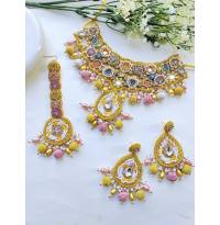 Pink Floral handmade Jewellery Set for mehndi/Haldi