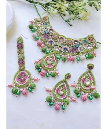 Green Floral handmade Jewellery Set for mehndi/Haldi
