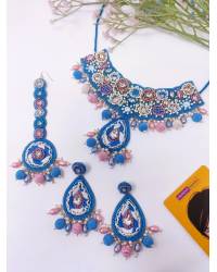 Buy Online Crunchy Fashion Earring Jewelry Yellow-Pink Haldi-Mehndi Floral Jewellery Set for Women Handmade Beaded Jewellery CFS0646