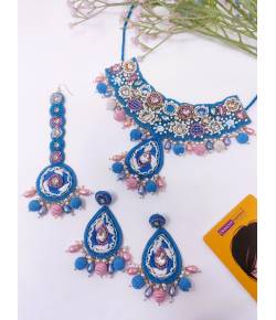 Peacock Blue Floral Handmade Bridal Jewellery Set for Haldi and Mehndi
