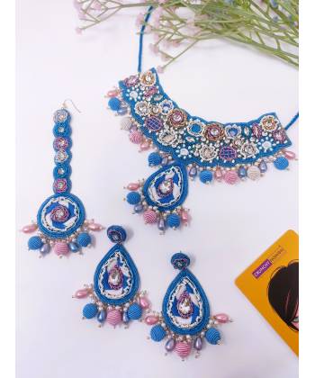 Peacock Blue Floral Handmade Bridal Jewellery Set for Haldi and Mehndi