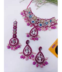 Pink Floral Handmade Bridal Jewellery Set for Haldi and Mehndi