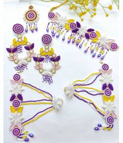 Purple-Yellow-Peach Floral Handmade Haldi Jewellery Set for Wom...Expand