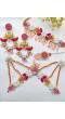 Pink, Yellow, & Peach Beaded Floral Jewelry Set for Haldi,