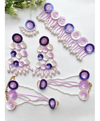 Handmade Floral Jewellery Sets in Peach-Lavender Flowers for