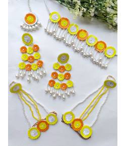 Floral-Chic' Handmade Yellow-Orange Haldi Mehndi Jewellery