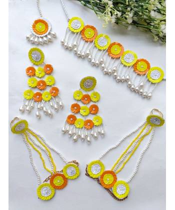 Floral-Chic' Handmade Yellow-Orange Haldi Mehndi Jewellery