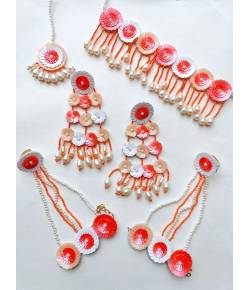 Peach-Orange Handmade Sequence Flowers Jewellery Set