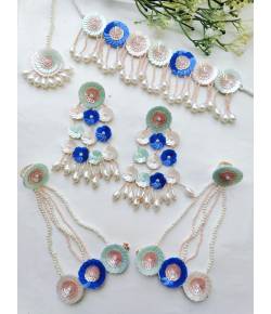 Pastel Blue-Peach Mint Green Handmade Floral Jewellery Set
