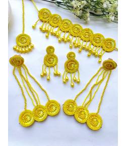 Yellow Beaded Floral Jewellery Set for Haldi, Mehndi, Baby