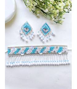 Sky Blue & White Floral Bridal Haldi Jewellery Set - Festive