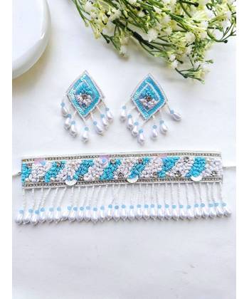 Sky Blue & White Floral Bridal Haldi Jewellery Set - Festive