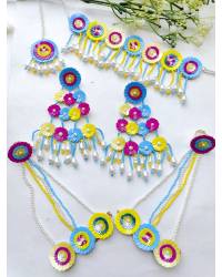 Buy Online Crunchy Fashion Earring Jewelry Lime Floral & Cowrie Shell Jewellery Set Haldi Mehendi Handmade Beaded Jewellery CFFS0161