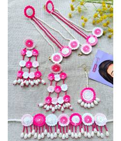 Handcrafted Pink & White Beaded Floral Jewelry Set for Women's Wedding and Party