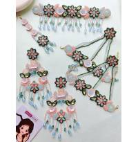 Baby Pink, Powder Blue & Green Haldi-Mehndi Jewelry Set