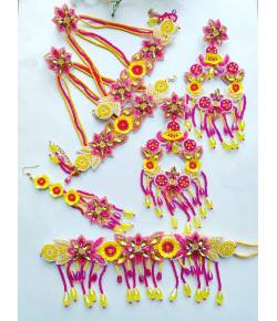 Pink-yellow Bridal Jewelry Set - Handmade Fusion Haldi-Mehndi Jewellery for the Brides