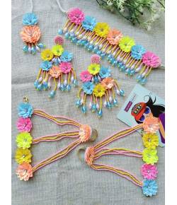 Neon Multicolored Handmade Floral Haldi-Mehndi Jewellery Set