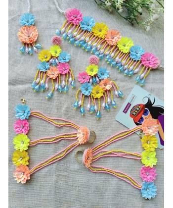 Neon Multicolored Handmade Floral Haldi-Mehndi Jewellery Set