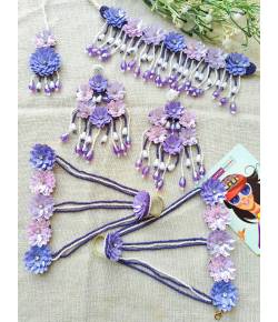 Lavender-Pink Floral Handmade Haldi Mehndi Floral Jewellery Set for Women