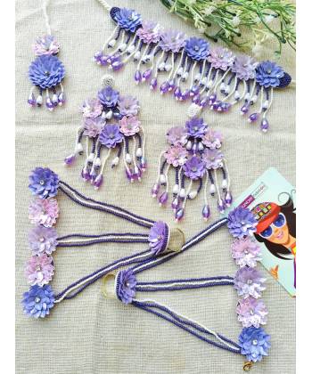 Lavender-Pink Floral Handmade Haldi Mehndi Floral Jewellery Set for Women