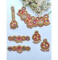 Floral Green-Yellow-PInk Bridal Jewellery Set for Haldi & Mehndi Ceremonies