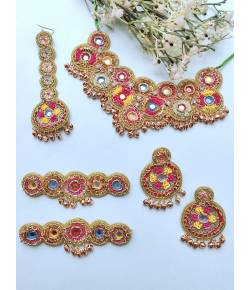 Floral Green-Yellow-PInk Bridal Jewellery Set for Haldi & Mehndi Ceremonies