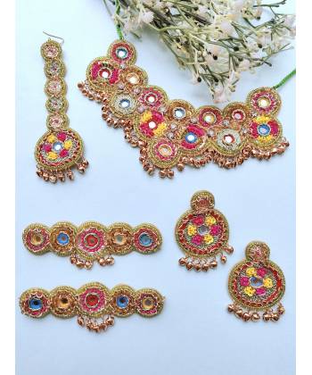 Floral Green-Yellow-PInk Bridal Jewellery Set for Haldi & Mehndi Ceremonies