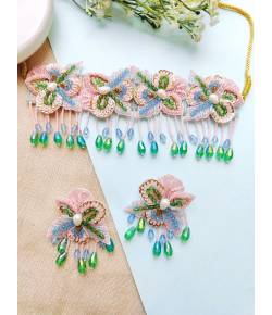 Baby Pink-Green Floral Haldi Mehndi Bridal Jewelry Set for Women