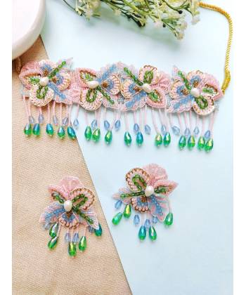 Baby Pink-Green Floral Haldi Mehndi Bridal Jewelry Set for Women