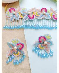 Buy Online Crunchy Fashion Earring Jewelry Purple-Yellow-Peach Floral Handmade Haldi Jewellery Set for Wom...Expand Handmade Beaded Jewellery CFS0556