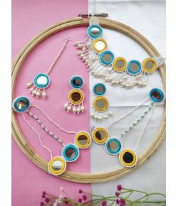 Blue-Yellow Handmade Mirror Bridal Haldi Mehndi Jewellery