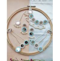 Pastel Pink-Sky Blue Hand embraided Mirror Jewellery Set